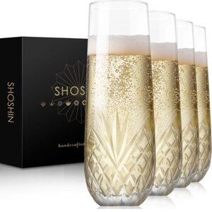 SHOSHIN Stemless Champagne Flutes, Set of 4, Hand Made, New without original box